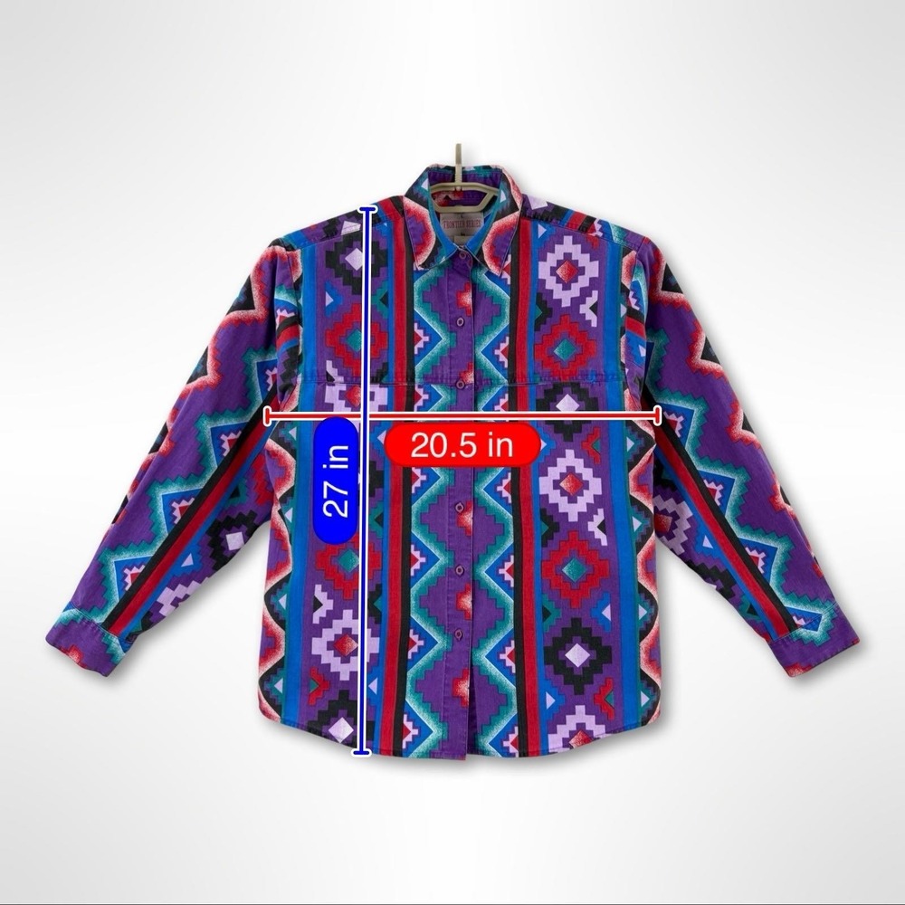 Wrangler Frontier Womens L Aztec Western Geometric Button Front Shirt - Picture 5 of 6